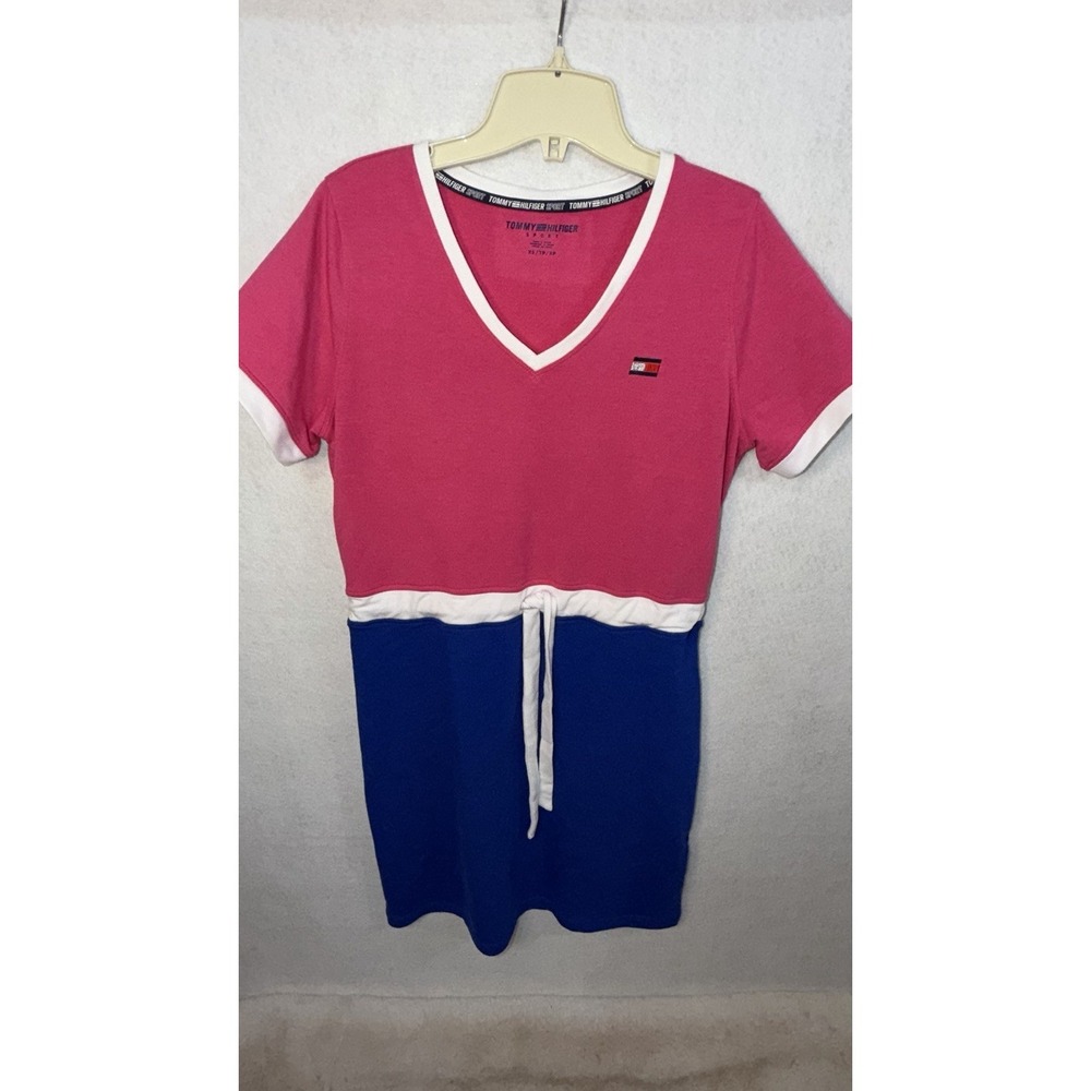 Tommy Hilfiger Sport Colorblock T-Shirt Dress Knee Length V-Neck Short Sleeve XS